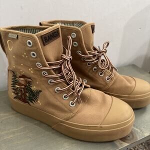 BANGS Woodland Wanderer Platform Hightop Boots Embroidered Design Tan Woman Sz 7